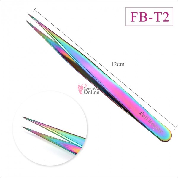 Penseta pentru gene false  fir cu fir Full Beauty Curcubeu FBT2 - de inalta precizie